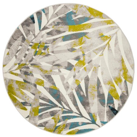 Flowers First 4 x 4 ft. Skyler Contemporary Round Power Loomed Rug; Grey & Green FL1862442